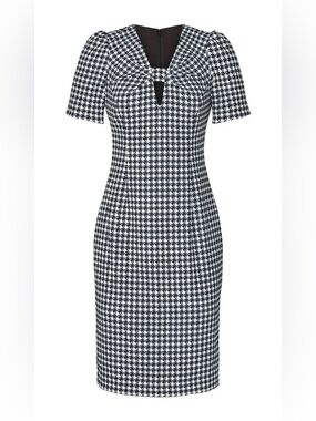 Badgley Mischka Houndstooth Sheath Dress With Keyhole Twist Neck Classic Lady